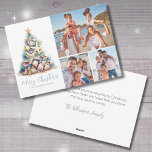 Weihnachtsbaum Beach Foto Feiertagskarte<br><div class="desc">Elegante Personalisierte Wasserfarbe Weihnachtsbaum Beach Foto Holiday Card Seashell Starfish Coral. Auf dieser Weihnachtskarte mit einer Drehung am Strand, die Platz für drei Fotos bietet, um sie zu einem einzigartigen Erlebnis zu machen. Dieses Design ist perfekt für alle, die das Meer oder tropische Florida, Hawaii oder die Bahamas Lieben, und...</div>