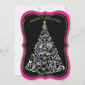 Weihnachtsbaum, beidseitig, schwarz/rosa dekoriert einladung (Vorderseite)