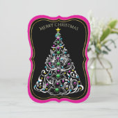 Weihnachtsbaum, beidseitig, schwarz/rosa dekoriert einladung (Stehend Vorderseite)