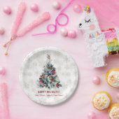 Weihnachtsbaum Berries Holiday wünscht Monogram Pappteller (Party)