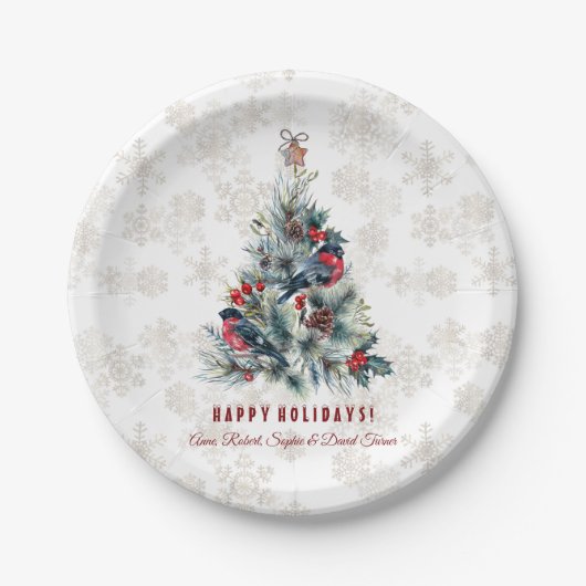 Weihnachtsbaum Berries Holiday wünscht Monogram Pappteller (Vorderseite)