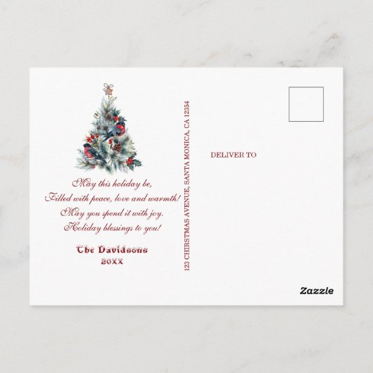 Weihnachtsbaum Berries Holiday wünscht Monogram Postkarte (Rückseite)