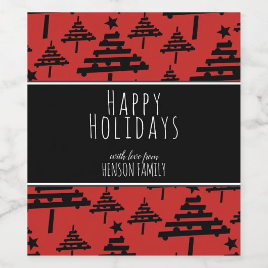 Weihnachtsbaum Black Red Festive Personalizable Weinetikett (Einzelnes Label)