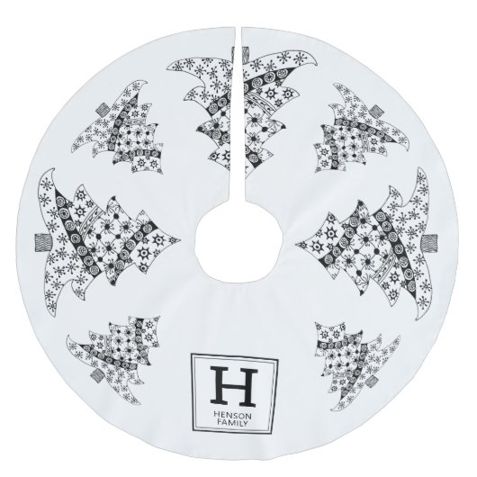 Weihnachtsbaum Black & White Holiday Monogram Polyester Weihnachtsbaumdecke (Vorderseite)
