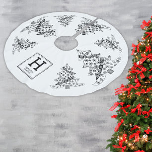Weihnachtsbaum Black & White Holiday Monogram Polyester Weihnachtsbaumdecke