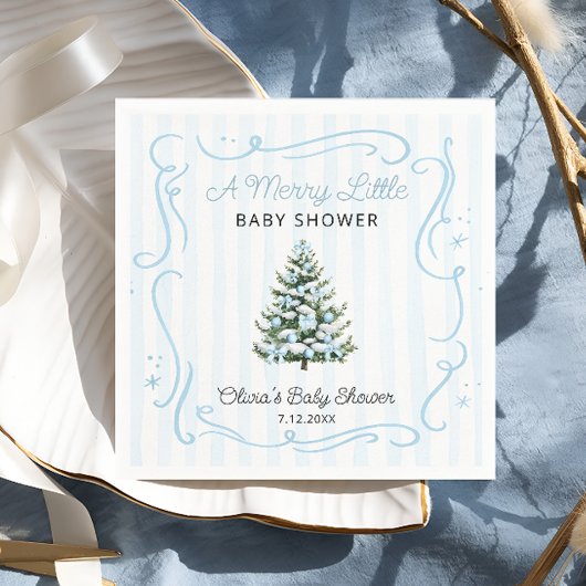 Weihnachtsbaum Blau Winter-Baby-Party Serviette
