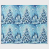 Weihnachtsbaum Blaue Decoupage Whimsical Geschenkpapier (Flach)