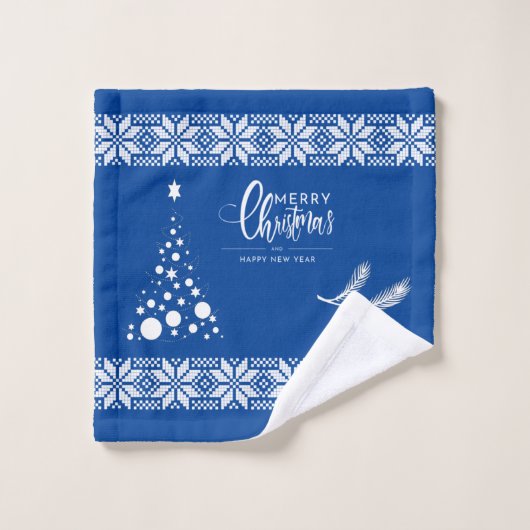 Weihnachtsbaum. Blaue Farbe Badhandtuch Set (Waschlappen)
