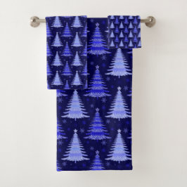 Weihnachtsbaum Blaue Muster Design Badhandtuch Set