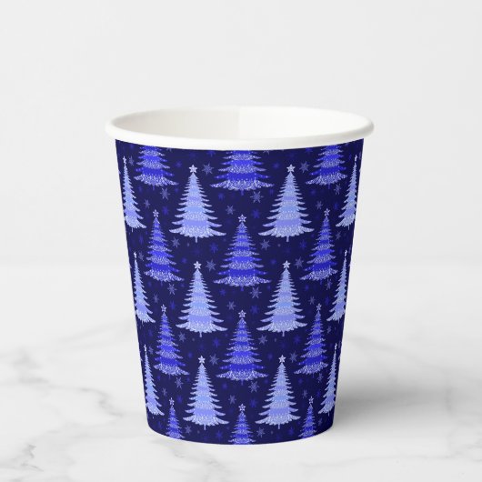 Weihnachtsbaum Blaue Muster Design Pappbecher (Links)