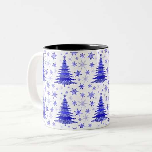 Weihnachtsbaum Blaue Muster Design Zweifarbige Tasse (Vorderseite Links)
