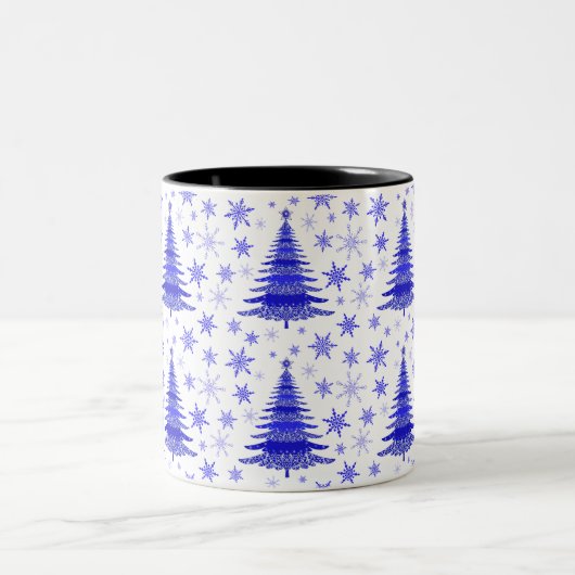 Weihnachtsbaum Blaue Muster Design Zweifarbige Tasse (Mittel)