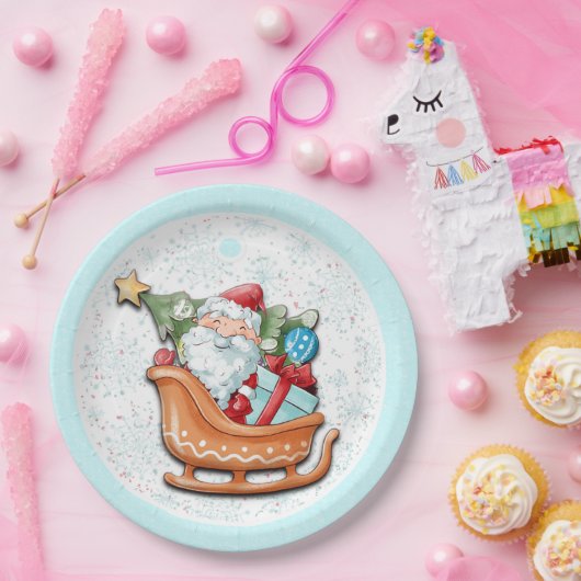 Weihnachtsbaum Blaue Schneeflocken Pappteller (Party)