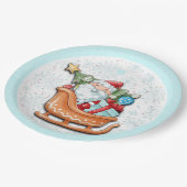 Weihnachtsbaum Blaue Schneeflocken Pappteller (Schrägansicht)