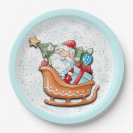 Weihnachtsbaum Blaue Schneeflocken Pappteller