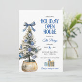 Weihnachtsbaum Blaue Weihnachtsschmuck Einladung (Stehend Vorderseite)