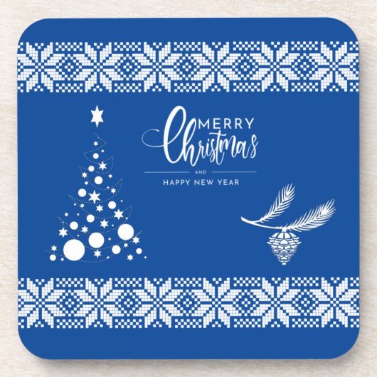 Weihnachtsbaum Blauer Throw Kissen Getränkeuntersetzer (Vorderseite)