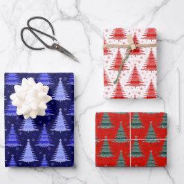 Weihnachtsbaum Blaues grünes Muster Design Geschenkpapier Set