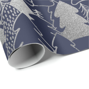 Weihnachtsbaum-blaues Marine-silbernes Geschenkpapier