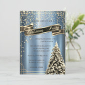 Weihnachtsbaum Blue Metallic Company Weihnachten Einladung (Stehend Vorderseite)
