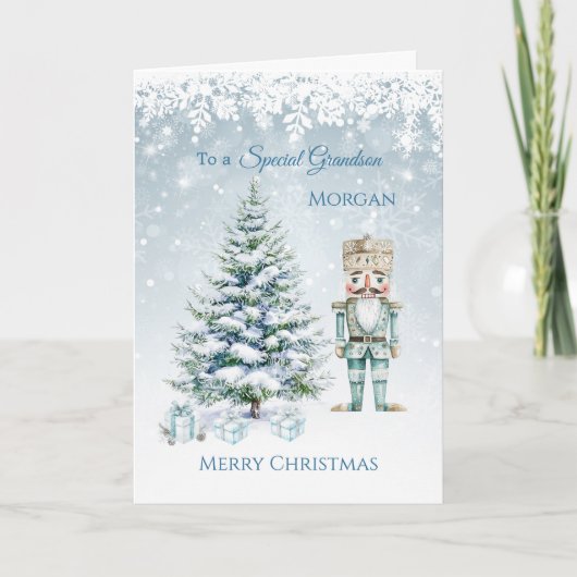 Weihnachtsbaum Blue Nutcracker Snowflakes Card Karte (Vorderseite)