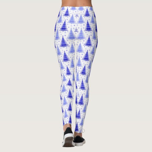 Weihnachtsbaum Blue Periwinkle Muster Design Leggings (Rückseite)