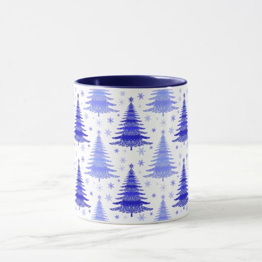 Weihnachtsbaum Blue Periwinkle Muster Design Tasse (Zentrum)