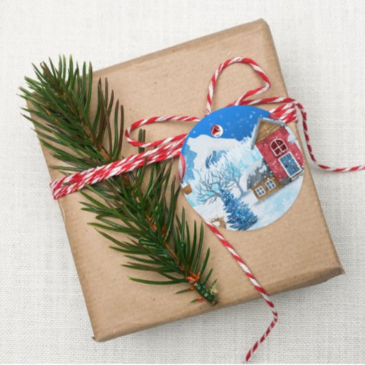 Weihnachtsbaum Blue Red Watercolor Geschenke Geschenkanhänger