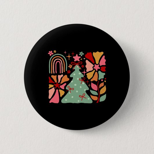 Weihnachtsbaum Boho Blume Art Xmas Familie Männer Button (Vorderseite)