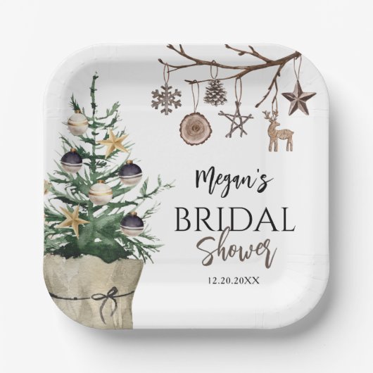 Weihnachtsbaum | Boho Winter Brautparty Pappteller (Vorderseite)