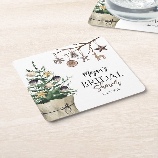 Weihnachtsbaum | Boho Winter Brautparty Rechteckiger Pappuntersetzer (angewinkelt)