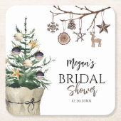 Weihnachtsbaum | Boho Winter Brautparty Rechteckiger Pappuntersetzer (Vorderseite)