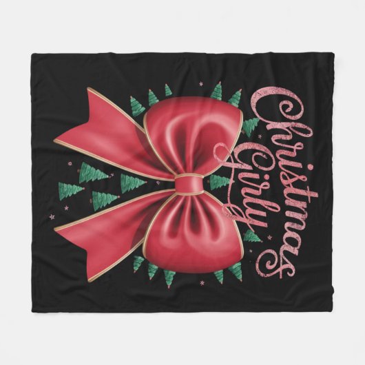 Weihnachtsbaum Bow Girly Ästhetische Weihnachtsfei Fleecedecke (Vorderseite (Horizontal))