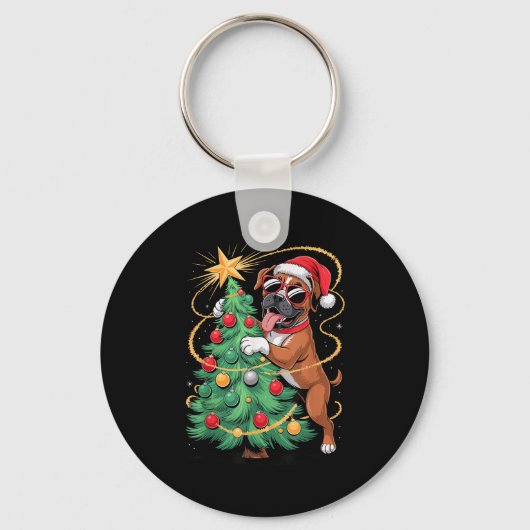 Weihnachtsbaum Boxer Dog Sungles Schlüsselanhänger (Vorderseite)