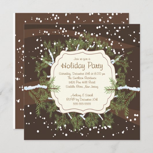 Weihnachtsbaum-Branch-Schneeflocken-Feier Einladung (Vorne/Hinten)