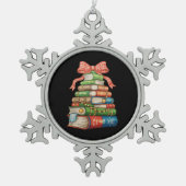 Weihnachtsbaum Bücher Bow Leseliebhaber Bibliothek Schneeflocken Zinn-Ornament (Vorderseite)