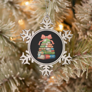Weihnachtsbaum Bücher Bow Lesen Bibliothekar Lehre Schneeflocken Zinn-Ornament