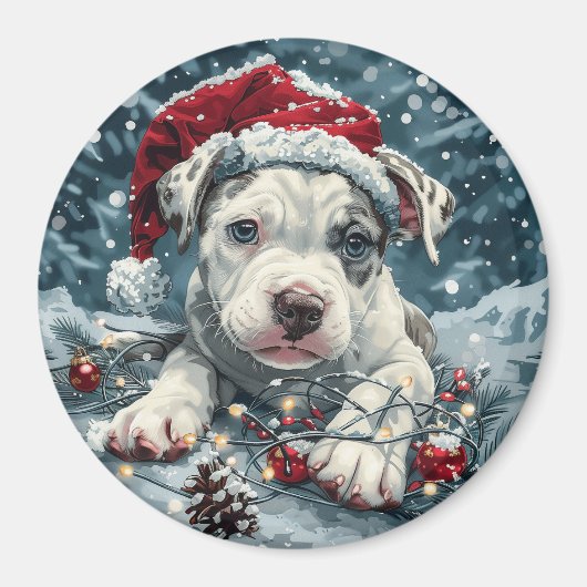Weihnachtsbaum Bull Santa Puppy Magnet (Vorne)