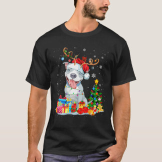 Weihnachtsbaum Bull Xmas Lights Rentier Santa Pit T-Shirt