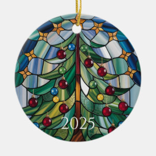 Weihnachtsbaum-Buntglas-Design 2025 Keramik Ornament