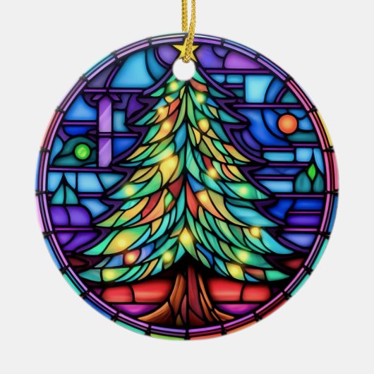 Weihnachtsbaum Buntglas-Stil Keramik Ornament (Vorne)