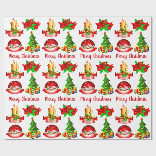 Weihnachtsbaum Candle Snow Globe & Ribbon Geschenkpapier (Flach)