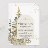 Weihnachtsbaum Classic Sparkle Green Gold Elegante Einladung (Vorne/Hinten)