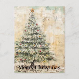Weihnachtsbaum-Collage im Vintage-Stil Postkarte