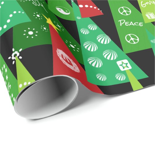 Weihnachtsbaum-Collage (schwarzer Hintergrund) Geschenkpapier (Rolleneckpunkt)