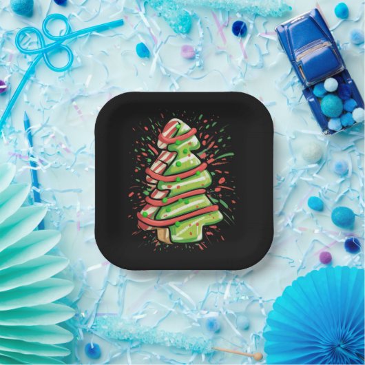 Weihnachtsbaum Cookie Brushstroke Spritzer Preppy Pappteller (Party)