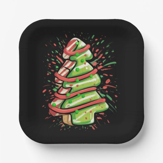 Weihnachtsbaum Cookie Brushstroke Spritzer Preppy Pappteller (Vorderseite)