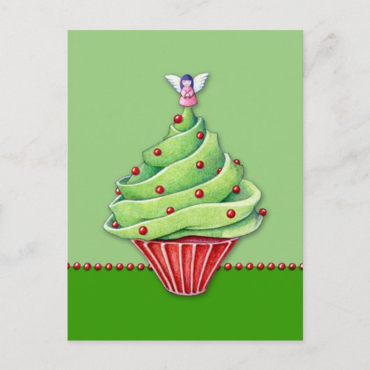 Weihnachtsbaum Cupcake grün Postkarte (Vorderseite)