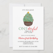 Weihnachtsbaum Cupcake Onederful Erster Geburtstag Einladung (Vorderseite)