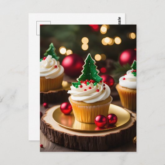 Weihnachtsbaum Cupcake Urlaub Postkarte (Vorne/Hinten)